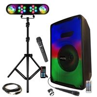 Enceinte portable Karaoke Bluetooth USB Mooving KARA-MOOV500 - 2 Micros - Pack Lumière sur pied 4 jeux de Lumière - Soirée Fête Ado