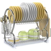 Égouttoir à vaisselle à 2 étages pour assiettes, tasses, verres, couverts à poser au-dessus de l'évier - Chrome argenté