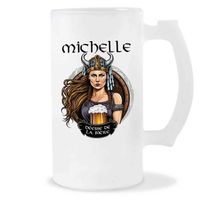 Chope de Bière Prénom Michelle Femme Viking Valkyrie Design guerrière| Verre à bière pinte Cadeau Apéro Humour alcool