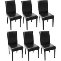 Chaises de séjour - Littau - Lot de 6 - Cuir noir - Design moderne - Pieds en bois laqué