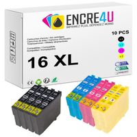 16XL ENCRE4U - Lot de 10 cartouches d'encre compatibles avec EPSON 16 T16 XL T16XL Stylo Plume 4 Noir + 2 Cyan + 2 Magenta + 2 Jaune