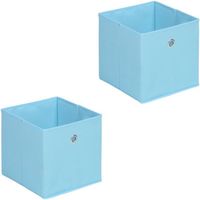 Lot de 2 tiroirs en tissu bleu clair ELA boîte de rangement ouverte avec poignée dim 27 x 27 x 27 cm, pour linge jouets vêtements
