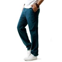 Pantalon en Lin Homme Confortable Taille Elastiquee Coupe Droite Léger Eté - Bleu