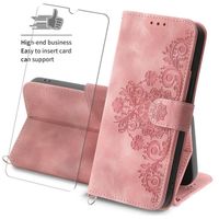 DEF Etui Samsung Galaxy S21 Plus 6.7",Flip Housse,Portefeuille Etui Rabat [Fentes] [Magnétique]-Fleur de dentelle rose+Verre trempé
