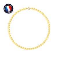 PERLINEA - Collier Perle de Culture d'Eau Douce AAA+ - Ronde 6-7 mm - Gold - Or Jaune - Bijoux Femme