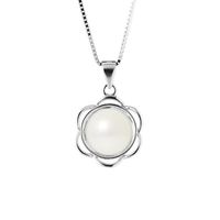 PERLINEA - Collier Fleur - Perle de Culture d'Eau Douce AAA+ - Bouton 8-9 mm - Blanc Naturel - Argent 925 Millièmes - Bijoux Femme