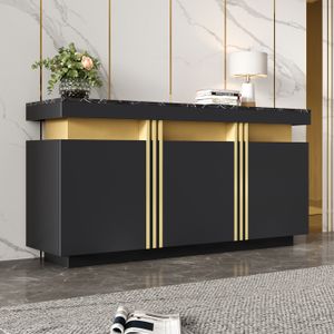 Casa Padrino buffet baroque marron marqueterie / crème - Buffet en bois massif d