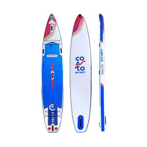 STAND UP PADDLE Stand-up - COASTO - Paddle gonflable Super TURBO 14' - Thermo Twin Skin - Bleu/Rouge - 110 kg
