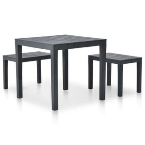 Ensemble table et chaise de jardin Table de jardin avec 2 bancs Plastique Anthracite - SURENHAP - J00412
