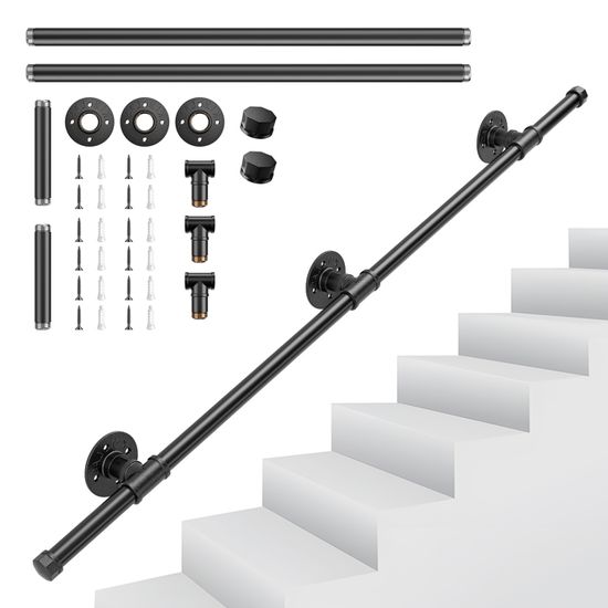 Rampe Escalier Murale 3,3 M Main Courante Acier Carbone Garde-Corps Métal Capacité Charge 200 Kg/Tube Rambarde En 3 Tubes 32 Mm 4 Supports Muraux Pour Enfants Personnes Âgées Intérieur Extérieur | FR