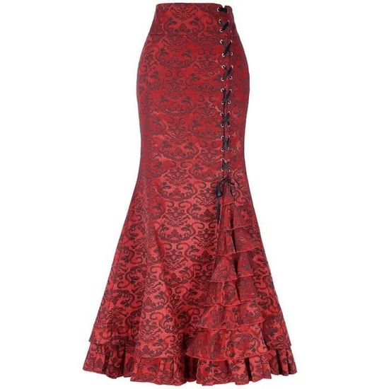 Jupe Longue Femme Renaissance Steampunk Gothique – Taille Haute Cordon Serrage – Style Pirate Victorien Médiéval Vintage