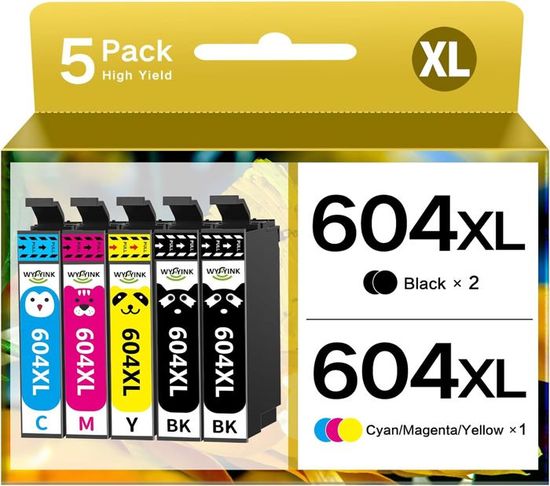 Kit Recharge Encre 604XL - Compatible Epson XP/WF Series - 5 Bouteilles + Cartouches