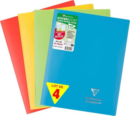 4 Cahiers Clairefontaine Koverbook - 17x22cm 96 Pages Grands Carreaux