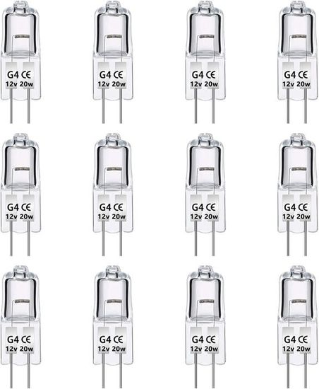 Lot De 10 Ampoules Halogènes G4 20W 12V 280LM 2700K - Blanc Chaud Dimmable - Pour Spots Et Luminaires