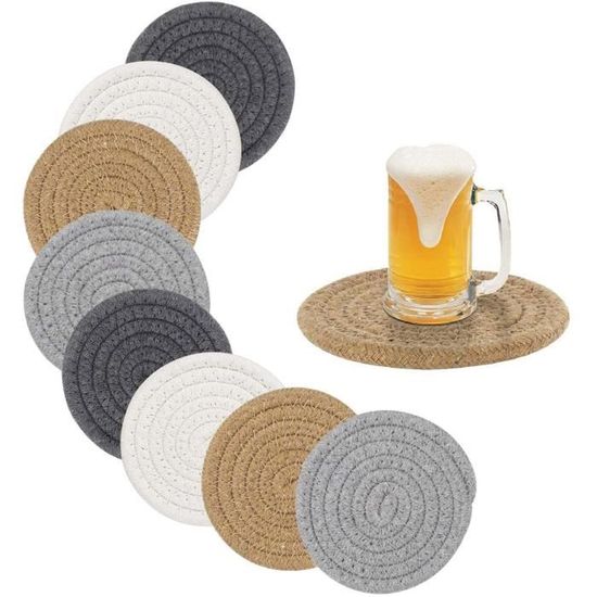 Lot De 6 Dessous De Verre Ronds Faits à La Main En Corde De Coton