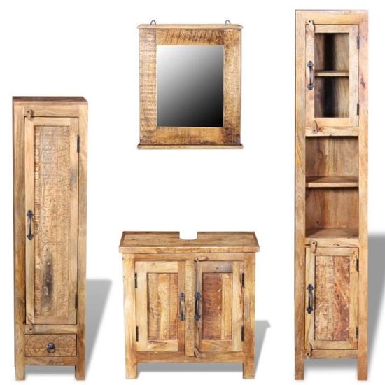 P66 vidaXL Meuble toilette+miroir et 2 armoires laterales Bois de