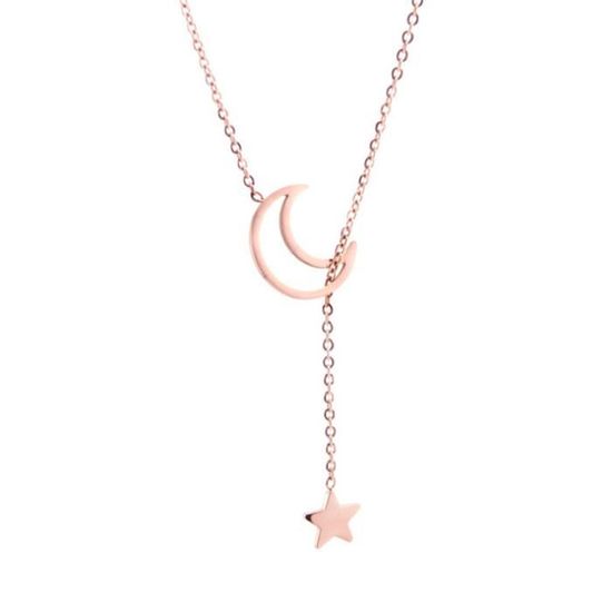 Chaîne En Or Plaqué 18 Carats - Longueur 16,5 Pouces + Extension 5cm, Breloque étoile/lune, Hypoallergénique, Cadeau
