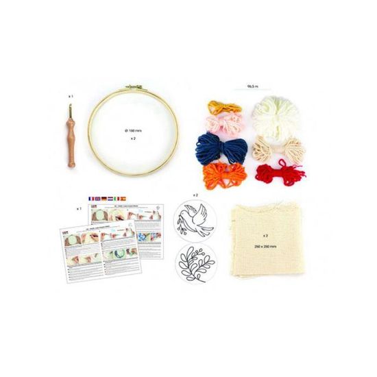 Kit de broderie Punch needle diptyque oiseau et feuille 15 cm