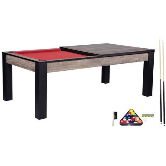 Billard Connecticut 213 cm industriel tapis rouge convertible table salle manger - Noir