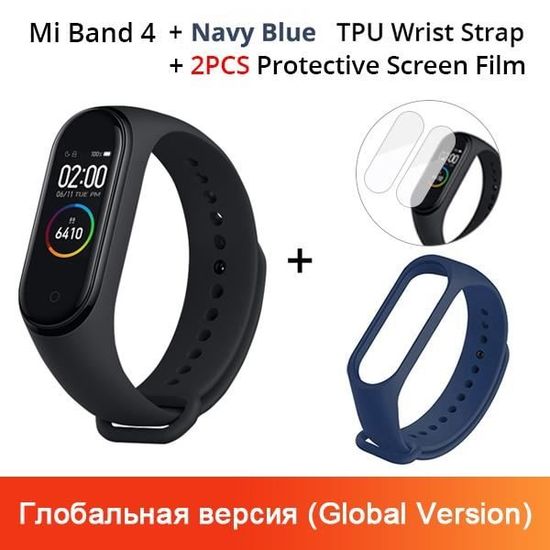 Montre connectée,Xiaomi Mi bande 4 Bracelet intelligent 3 AMOLED couleur écran Miband 4 fréquence - Type Add Navy Blue Strap