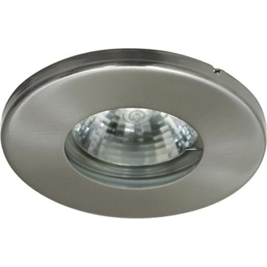 Fixation spot salle de bain étanche nickel satiné pour ampoule GU5.3 12V  halogène ou LED IP65