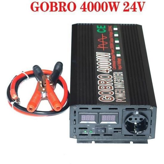 Convertisseur 4000W Onde Pure 24V/230V - 3 Prises AC, USB, écran LCD, Pour Solaire/voiture