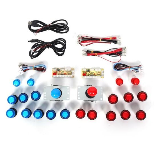 Lot De 6 Boutons Poussoirs Arcade 30 Mm Noir Bleu Rouge – Compatibles Sanwa OBSN-30 OBSF-30 OBSC-30 – Idéal Pour Manette Arcade & Borne Retro