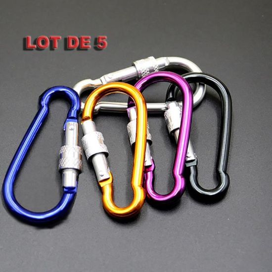 Lot de 5 Mousquetons D Anneau Aluminium avec Verrou pour Randonnée Camping Pêche Outdoor - Sport Lot de 5 Mousquetons D Anneau Aluminium avec Verrou pour Randonnée Camping Pêche Outdoor - Sport