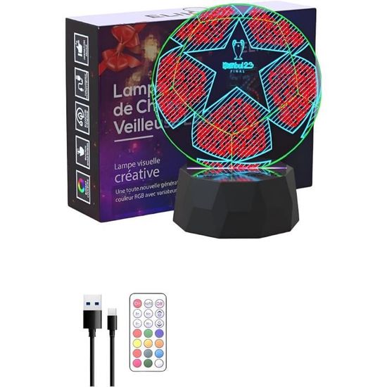 Veilleuse 3D Illusion Football - Lampe Foot 16 Couleurs Cadeau Garçon Enfant