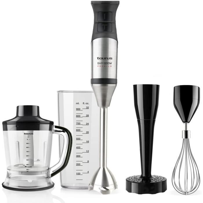 LEBENLANG Mixeur Plongeant 1200W Avec Gobelet Doseur - Turbo, Anti-Éclaboussures, Inox