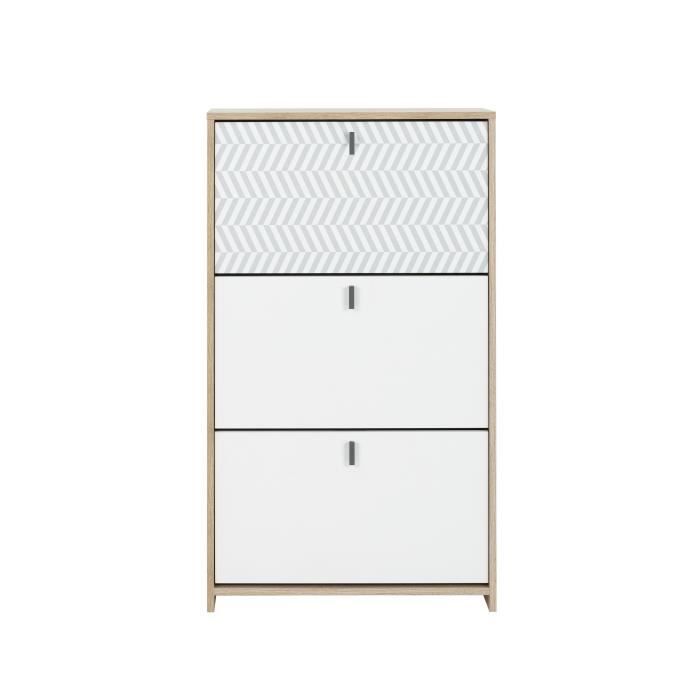 GAMI Meuble à chassures - Style scandinave - Made in France - Décor chêne et blanc - L 68 x P 30 x H 116 cm - JANEIRO
