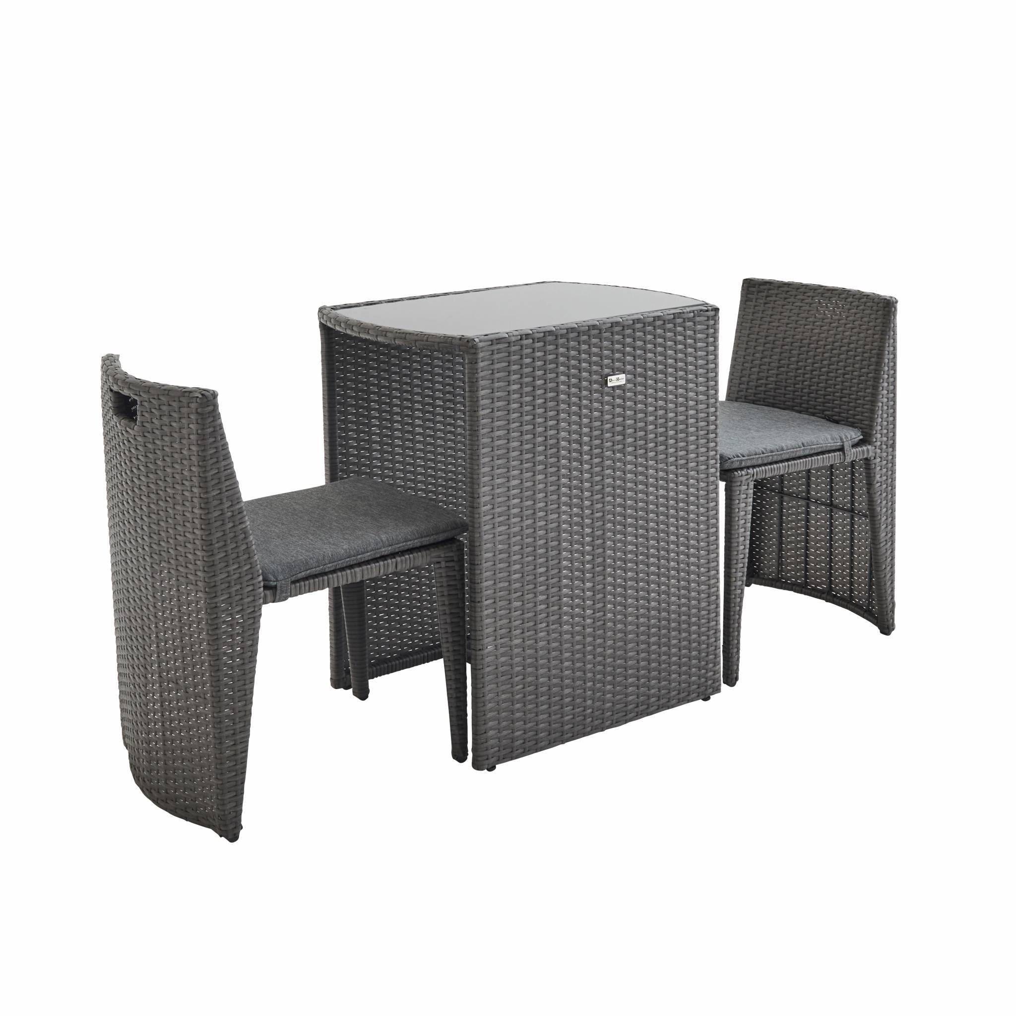 Salon de jardin en résine tressée gris encastrable Doppio, pour balcon et terrasse