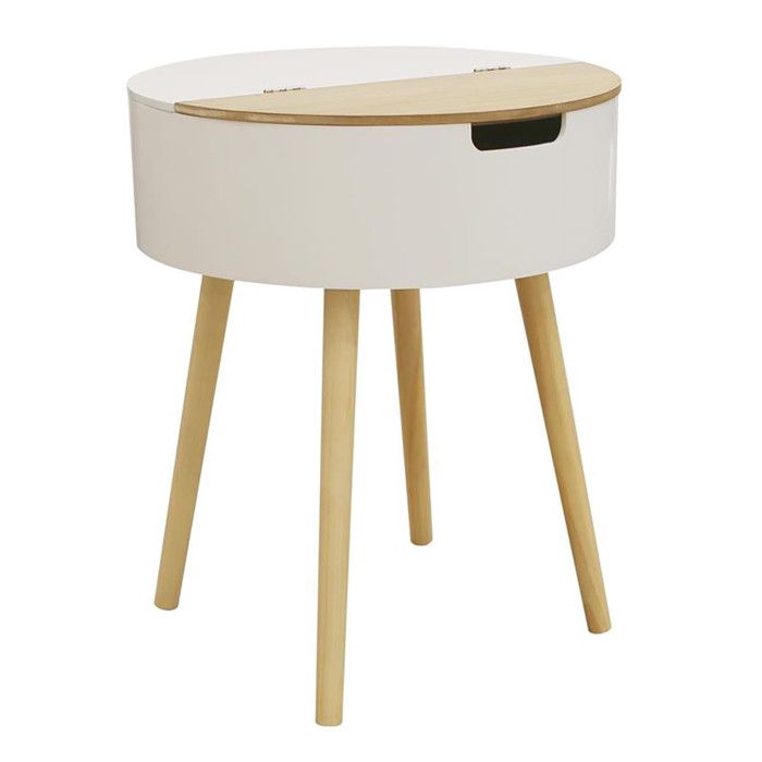 Rofia - Table Basse Ronde Blanche avec Coffre
