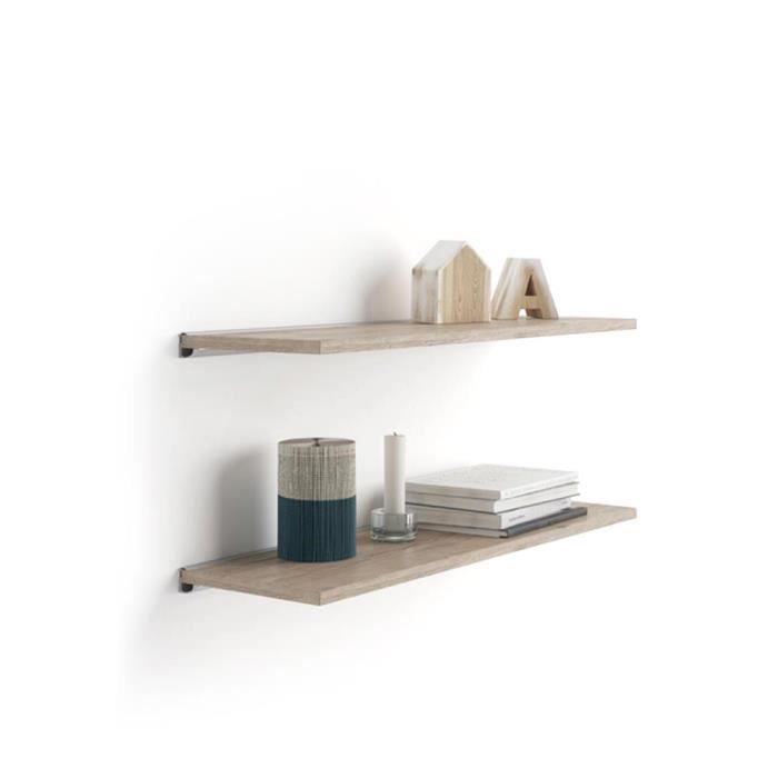 Mobili Fiver, Paire d'étagères Evolution 80x25 cm, Chêne Naturel, avec support en aluminium gris, Mélaminé/Aluminium, Made in Italy