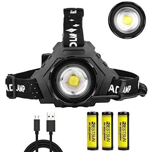 XHP70 Lampe Frontale Rechargeable Lampes Frontales Puissante, 10000 Lumens, 3 Modes Torche Frontale pour Pêche de Nuit, Chasse, Camp