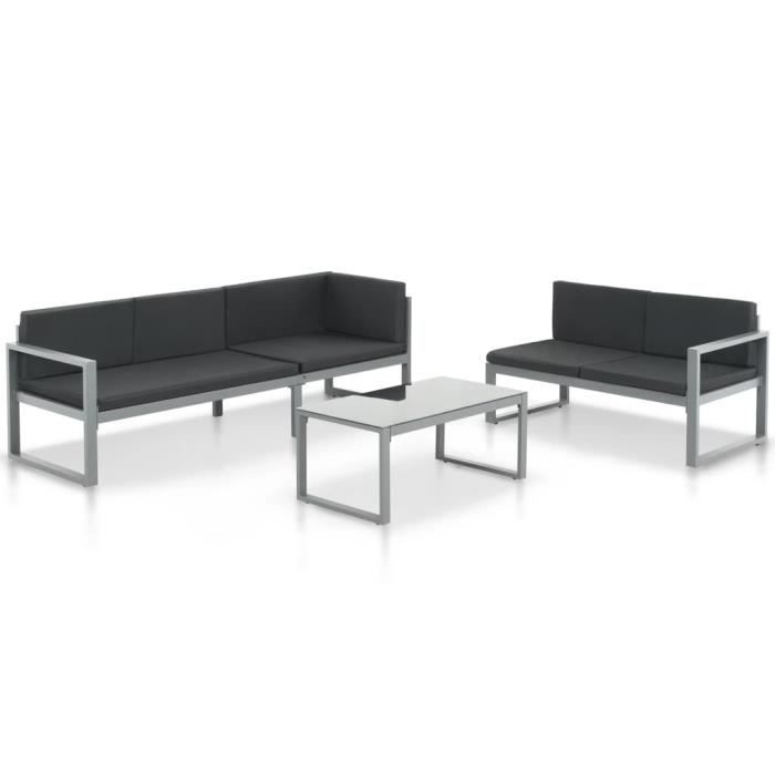 RIN Salon de jardin 3 pcs et coussins Aluminium Noir