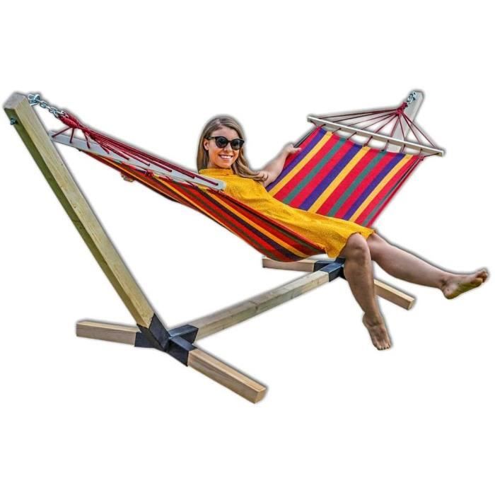 Hamac avec structure en bois de hêtre 320 cm Jusqu'à 150 kg rouge