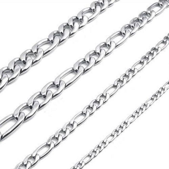 COLLIER CHAINE HOMME ou FEMME EN ACIER MAILLE FIGARO COULEUR ARGENT (7mm)