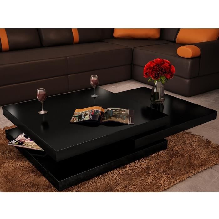 P132 Table basse noir laque carree pivotante 3 plateaux
