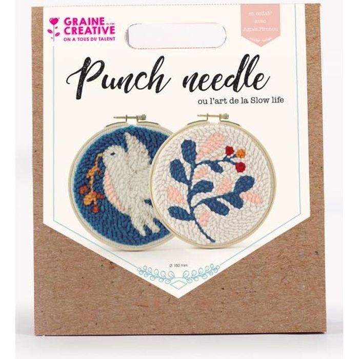 Kit de broderie Punch needle diptyque oiseau et feuille 15 cm - Multicolore