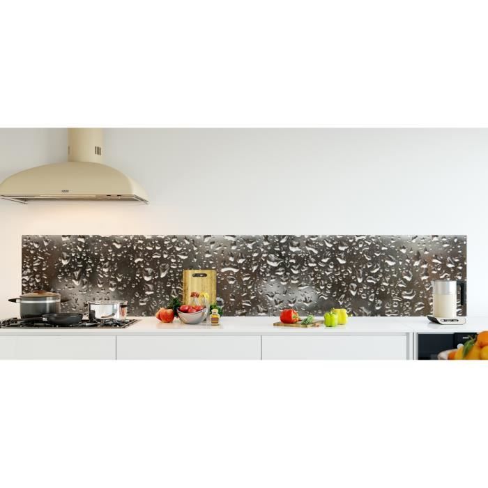 Crédence de cuisine adhésive en Verre de synthèse -Goutte de pluie- L. 270 x H. 50 cm