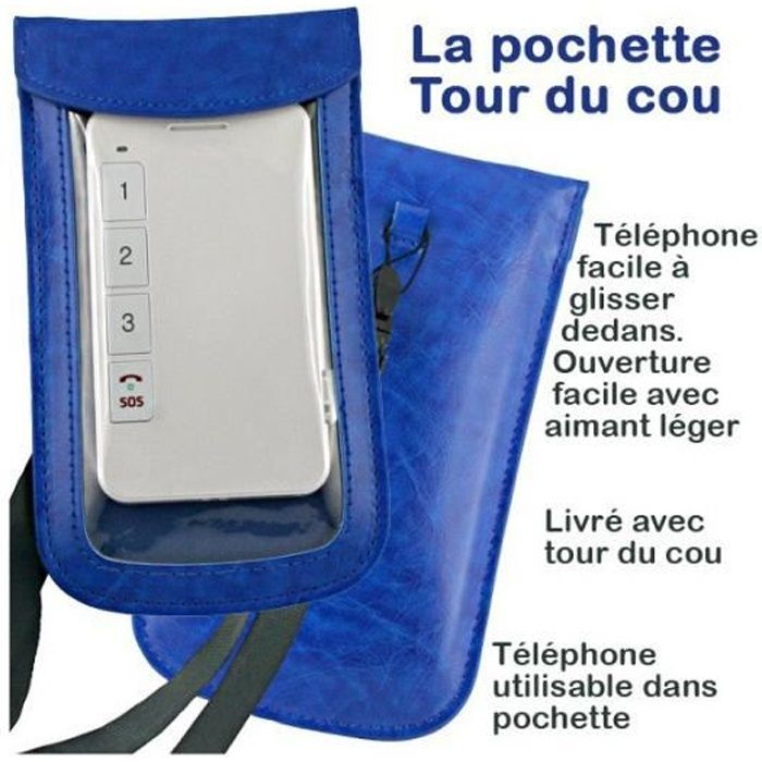 MOBIHO ESSENTIEL - Pochette de rangement transparente bleue Tour de Cou