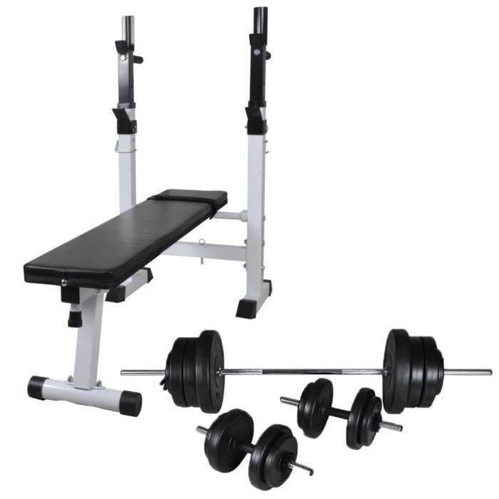 Banc d'entraînement et support de poids jeu d'haltères 60,5 kg - 120 x 50 x (91-111) cm (L x l x H)