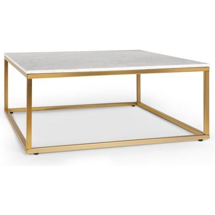 Besoa White Pearl 2 Table basse de salon 81,5 x 35 x 81,5cm (LxHxP) - Pieds réglables en hauteur - Design marbre doré & blanc