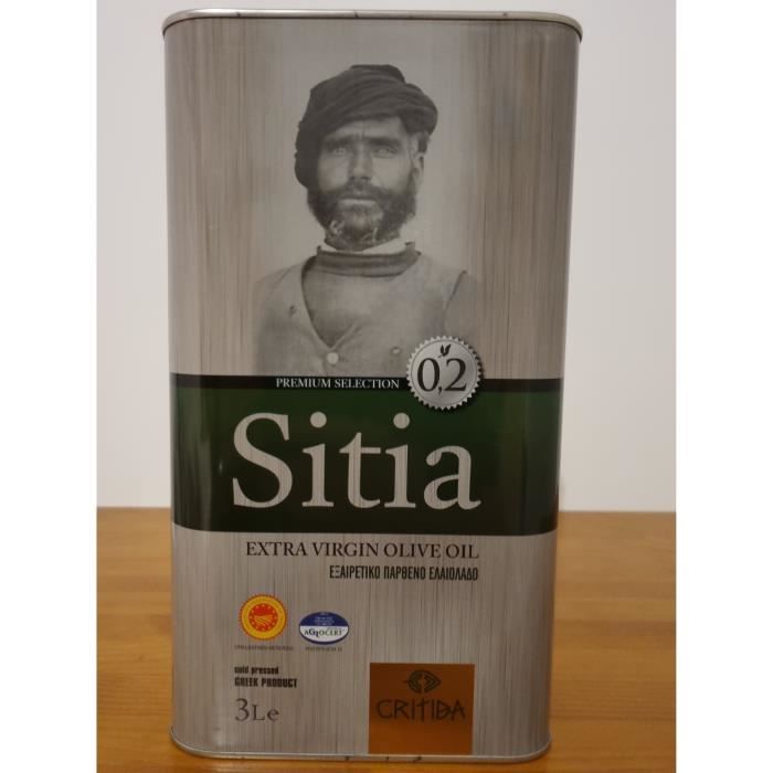 Huile d'olive de Crete 100% Naturelle SITIA AOP 0,2% 3L