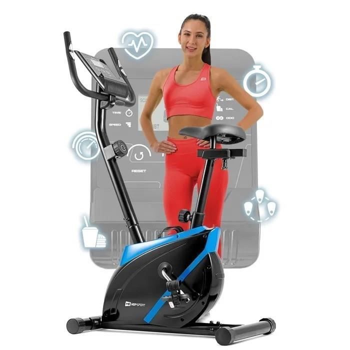 HOP-SPORT Vélo d'appartement magnétique, Masse d'inertie 7 kg, Vélo fitness HS-2070 Onyx, 8 niveaux de résistance, Max. 120 kg