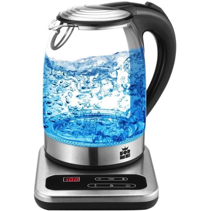 ForMe Bouilloire Électrique en Verre 1.7 LED seulement Bleu Température Réglable 40-100°C I Contrôle de Température Variable I Fonct
