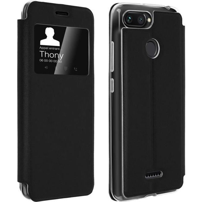 Housse Xiaomi Redmi 6 / 6A Etui Fenêtre Porte-carte Coque Silicone - Noir