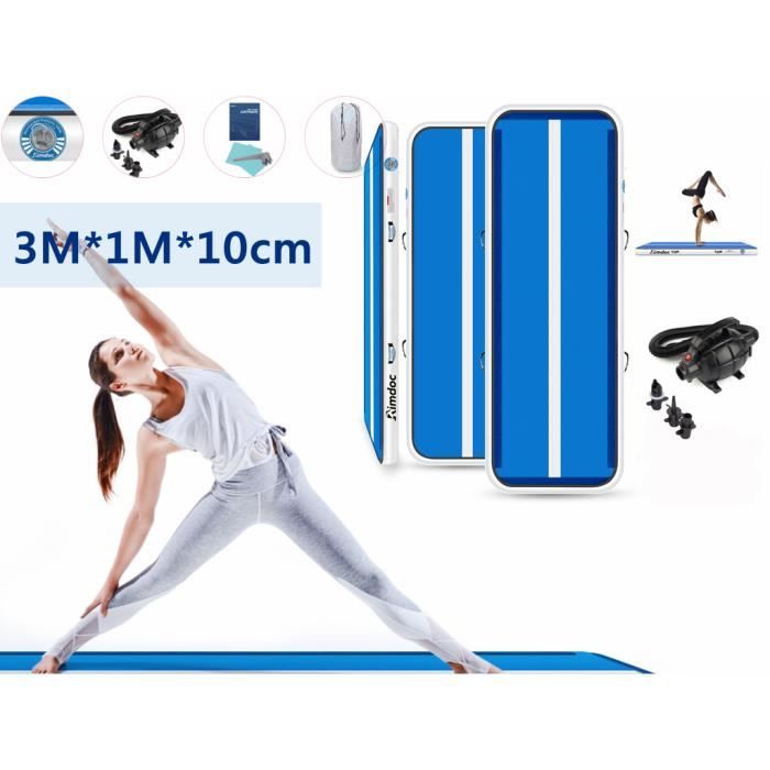 Airtrack Gymnastique 10cm Epaisseur, Tapis d'Entraînement 3M, Tapis Gonflable de Gymnase avec Pompe Electrique