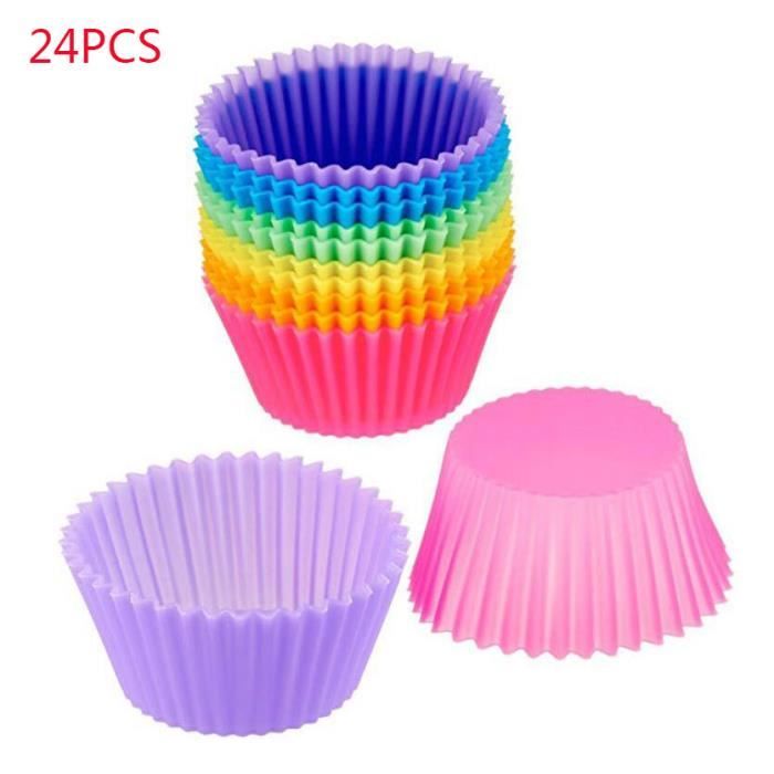 Lot de 24 moules de cuisson réutilisables en silicone réutilisables Anti-adhésif pour Cupcake et pâtisseries